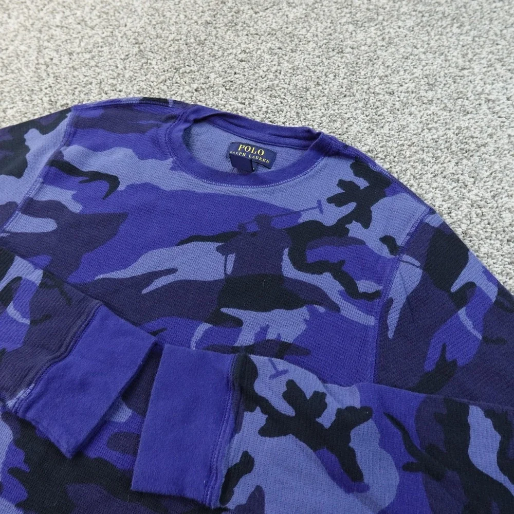 Polo Ralph Lauren Shirt Mens S Camo Pony Waffle Knit Thermal Crewneck Sleepwear‎
